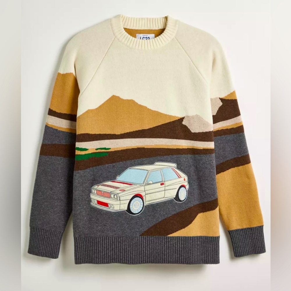 LC23 Delta Wool Jacquard Crew Neck Sweater Made in‎ Italy Small NWT
